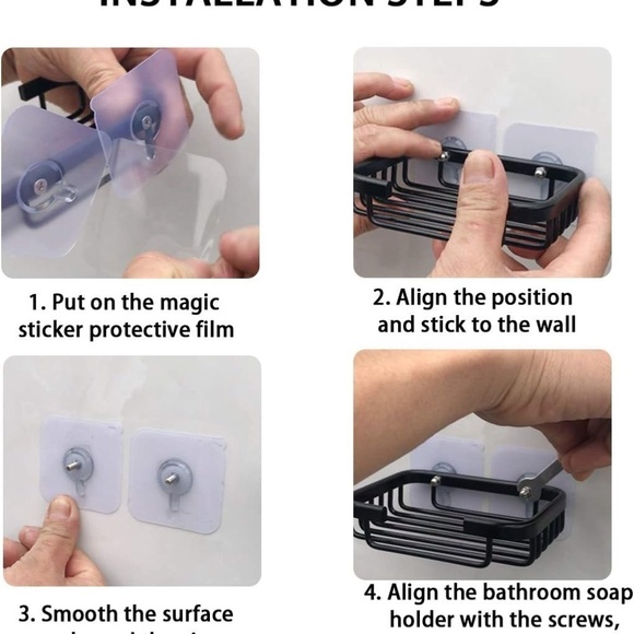 Bathroom Soap Aluminium Adhesive Shower Dish Sponge Holder Black - Picture 7 of 7